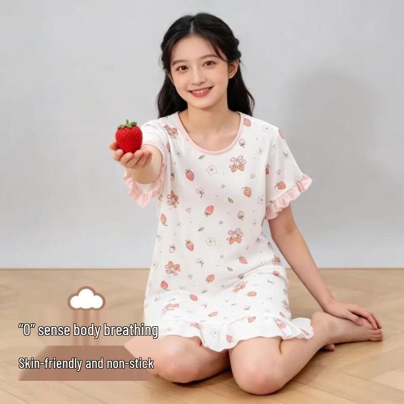 MianZhi Girls' 100% Cotton Short Sleeve Nightdress & Loungewear
