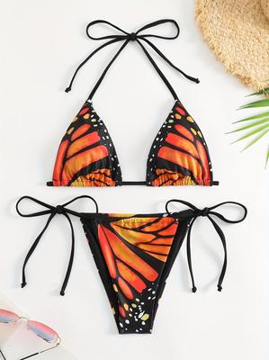 Dreamy Butterfly Print Women's High-Elastic Triangle Bikini