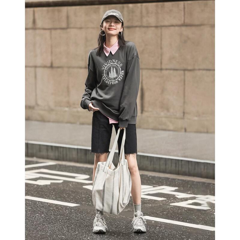 Demana Zero-Pressure Cloud Cotton Spring Retro Print Loose Sweatshirt