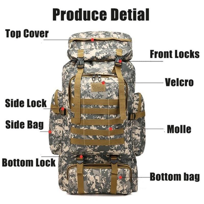 100L Multi-Color Large Capacity Travel Rucksack Outdoor Climbing Bag Waterproof Molle Camo Tactical Backpack Military Army Hiking Camping Backpack