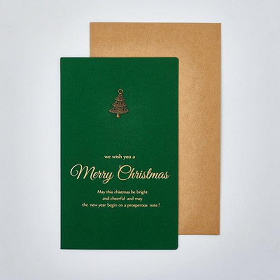 Retro Gold Foil Christmas Metal Greeting Card with Envelope - Business, Gift, or Birthday Blessing Holiday Card