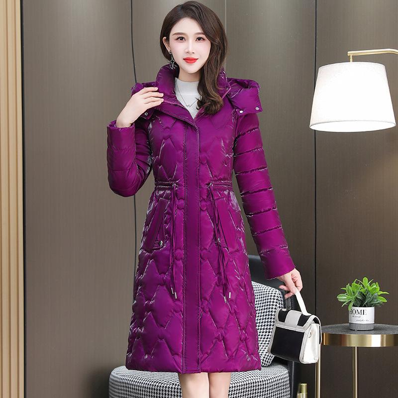 

Хлопковая одежда женская средней длины одноразовая глянцевая хлопковая куртка с поясом на талии, приталенная стеганая куртка 2025 новая зимняя утепленная куртка XXXL