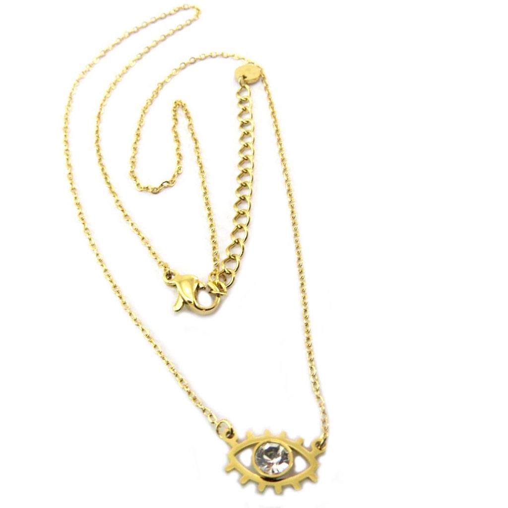 Les Trésors De Lily [P7880] - Collier créateur acier 'Oeil de Fatma' blanc doré - 12x8 mm