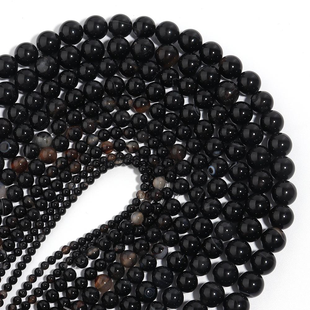 4/6/8/10/12mm Natural Black Agate Stone Beads Round Loose Spacer Beads For Jewelry Making DIY Bracelets Necklace Accessories
