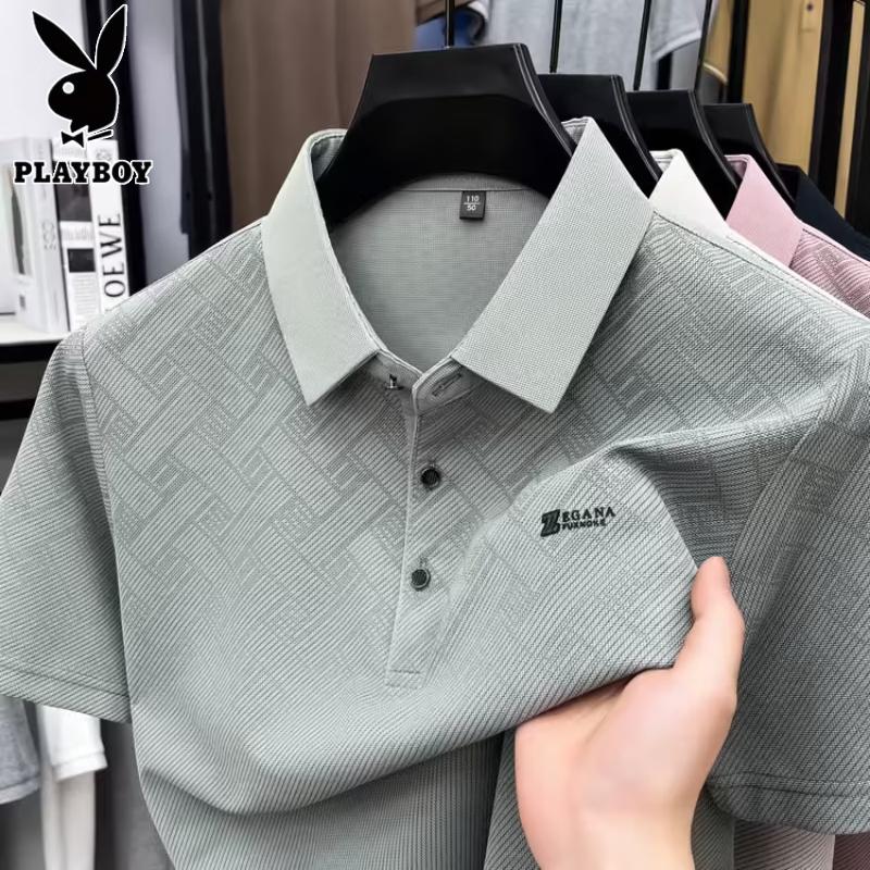 PLAYBOY Men's Seamless Breathable Short Sleeve Polo T-shirt