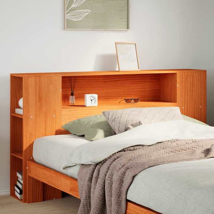 VidaXL Tête de lit avec rangement cire marron 150cm bois massif de pin, tête de lit en bois, tête de lit avec rangement, 855629