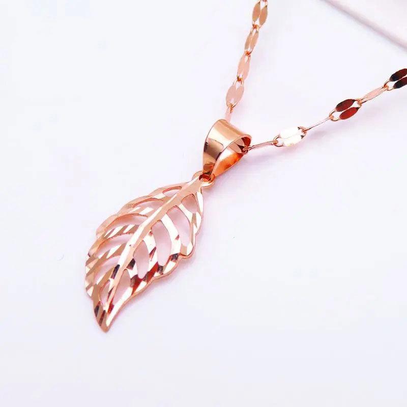 Purple Gold Color Gold Shiny Leaf Pendant Necklace Rose Gold Plated Temperament Necklace