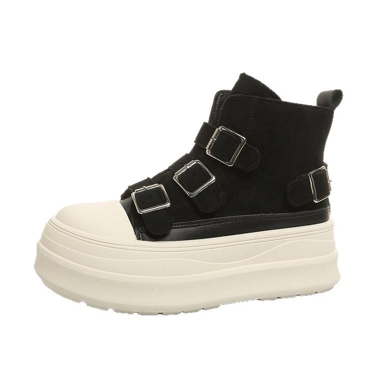 Casual Short Boots Women's Shoes 2025 New Thick-soled Muffin Belt Buckle Casual Height-increasing Martin Boots Women