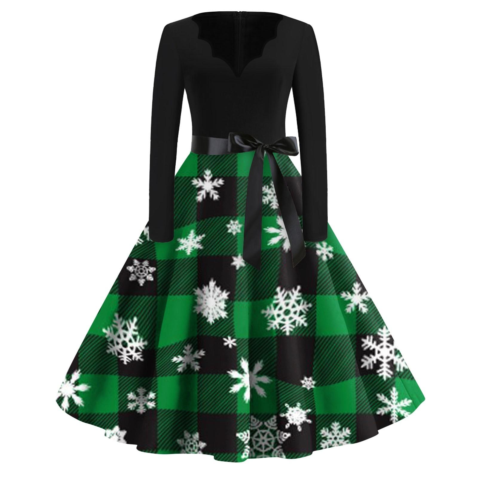 Женские модные повседневные тонкие рождественские платья с длинным рукавом с v-образным — фото 6