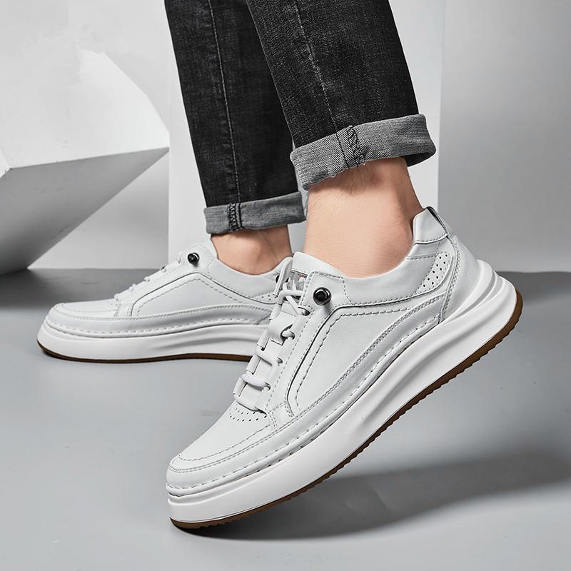 Fashion Handmade Lace-Up Walking Footwear All-match Fashion Flats Men's Genuine Leather Skate Shoes Male Comfortable Outdoor Sneakers