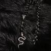 Gotischer Anhänger Schlangenförmig Silberfarbe Halskette mit schwarzen Rosenkranzperlen für Damen Halloween-Party Mystisches Hexen Schmuckzubehör