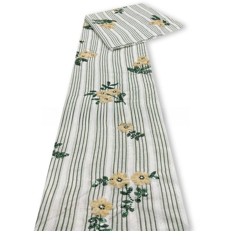

Vertical Striped Cotton Jacquard Fabric with 3D Flower Sequin Beaded Embroidery for Diy Sewing Dresses Women s Suit Set 1Yard