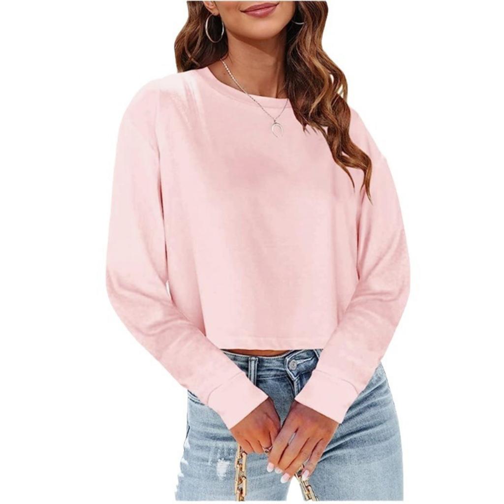 Damska bluza oversize z okrągłym dekoltem, krótka, kolorowa, casualowy top
