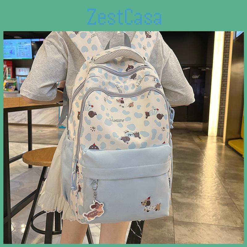 Cute Dog Dachshund Cartoon Printed Student Backpack With Pendant For School