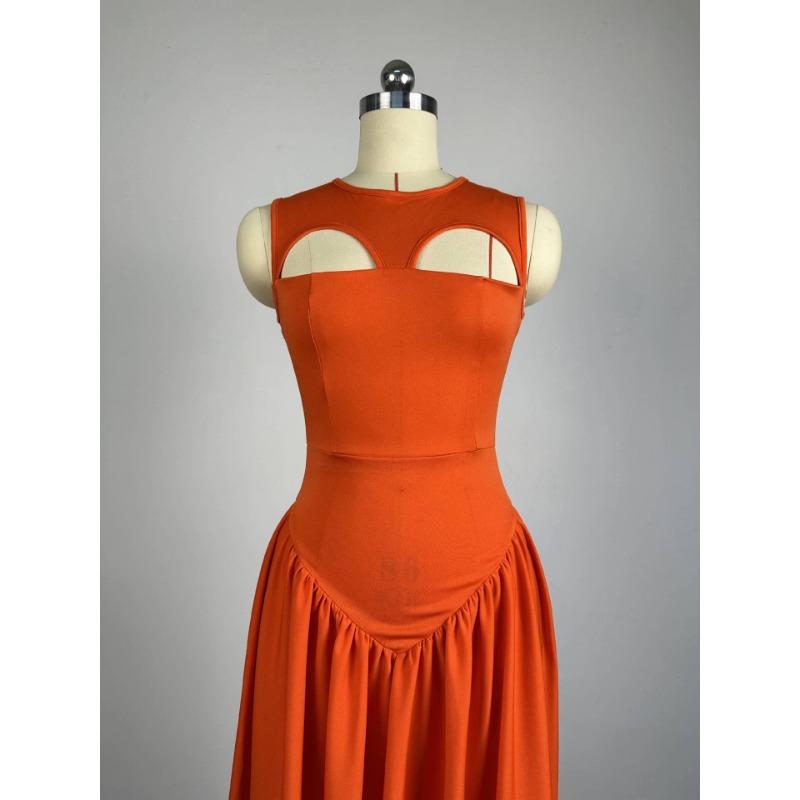 Dámské šaty Léto Nové Sladké a Roztomilé Kulatý Výstřih Dírkované Štíhlé Dlouhé Bez Rukávů Šaty