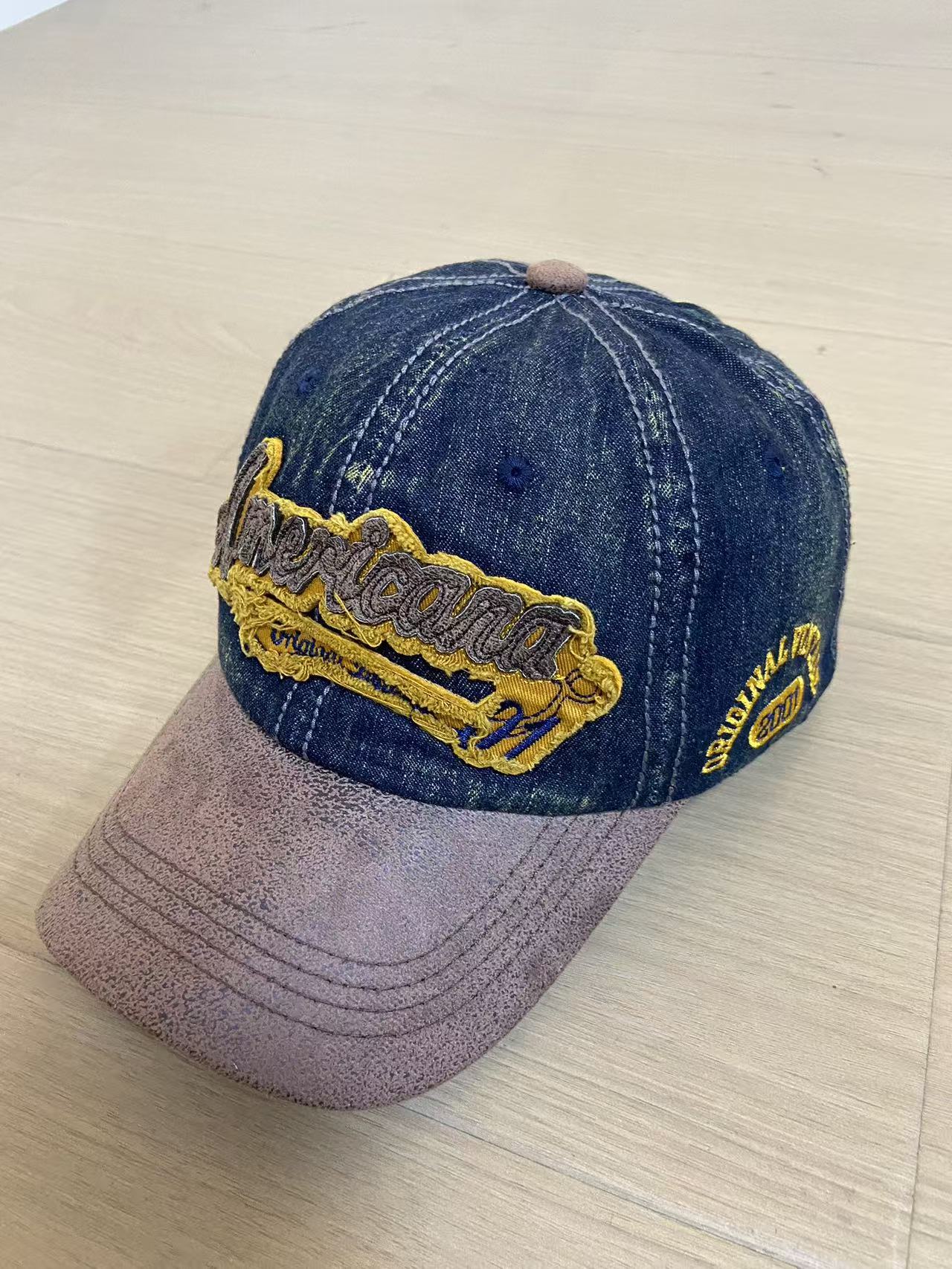 American Retro Baseball Cap Women S Big Head Circumference Washed Heavy Industry Denim Wide Brim Cap серый