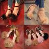 Elegant Womens Fashion Summer Lace Up High Heel Sandals With Hair Ball Design