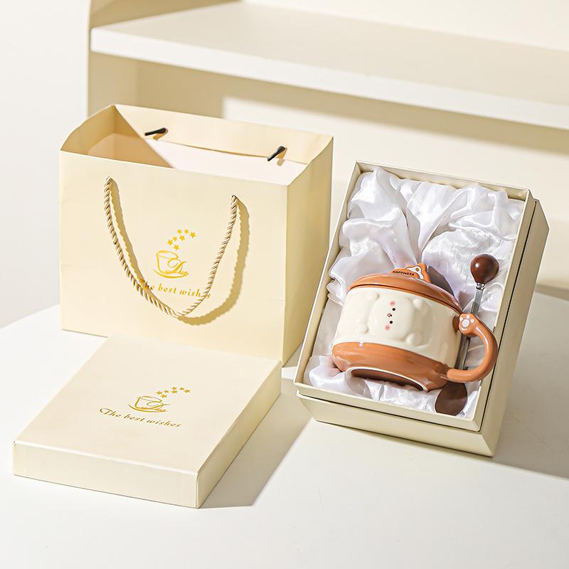 Cute Girl Cartoon Chubby Ceramic Mug with Lid Mobile Phone Stand Cup Birthday Gift Water Cup Souvenir