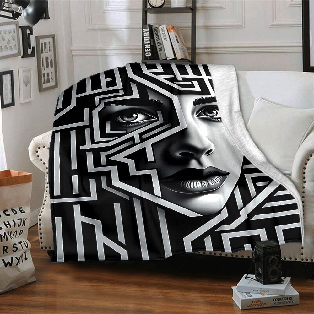 1pc Face Pattern, Abstract Art Blanket Soft All Season Throw with Vibrant Design, Perfect for Home, Travel, and Gifts, Ideal for Naps and Camping
