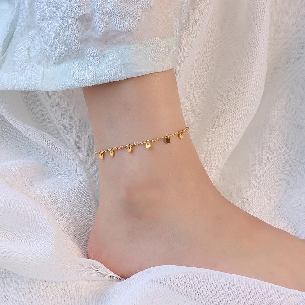 European Tassel Anklet: Titanium Steel, 18K Gold Leg Chain Foot Jewelry - S113