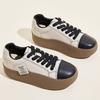 Genuine Leather White Shoes Women's  Autumn Retro All-match Sneakers Thick-soled Women's Shoes Niche Virtue Training Rocking Shoes