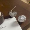 French Diamond-Studded Silver Bean Stud Earrings: Exquisite, Versatile, Cool Design