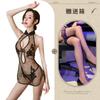 New European and American erotic underwear, sexy lace slit uniform mesh classical embroidered cheongsam set