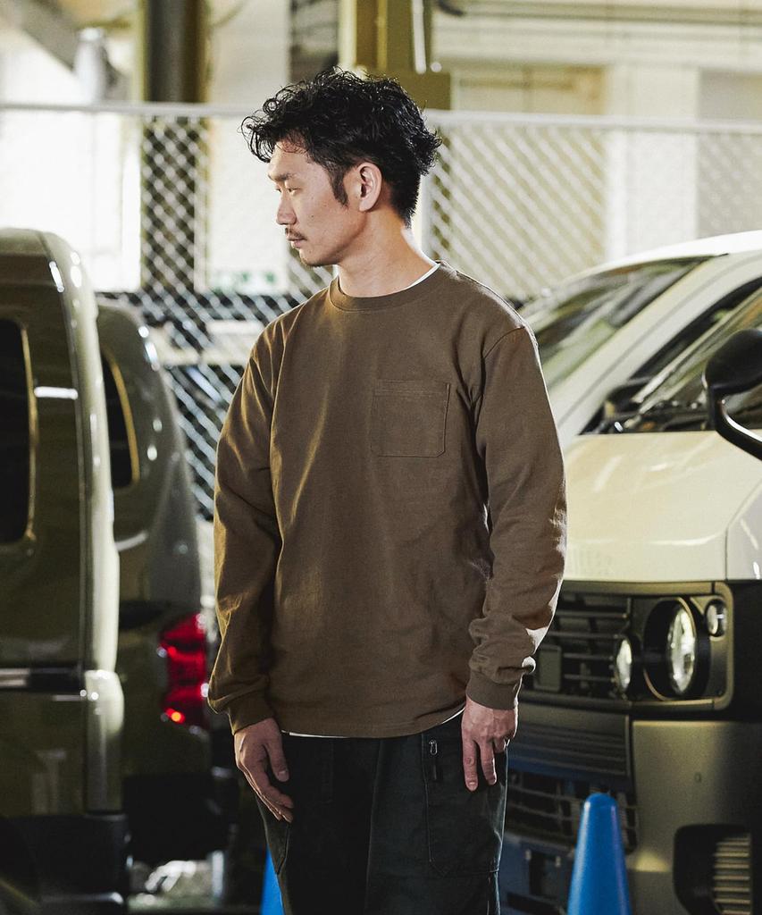 GORDON MILLER Men's Pocket Long Sleeve T-Shirt, Solid Color, Brown, Size XL, 1745161