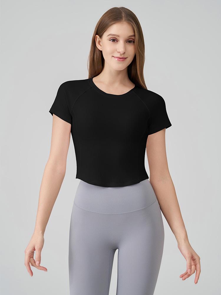 SNU Women's Slimming Yoga Top - Nude Feel, Round Neck, Waist-Cinched, Breathable, Short Sleeve, Versatile Fitness T-Shirt