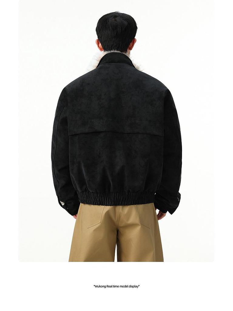 Harrington Men's Winter Velvet-Lined Eagle Cotton Jacket with Stand-Up Collar and Lux Leather Accents