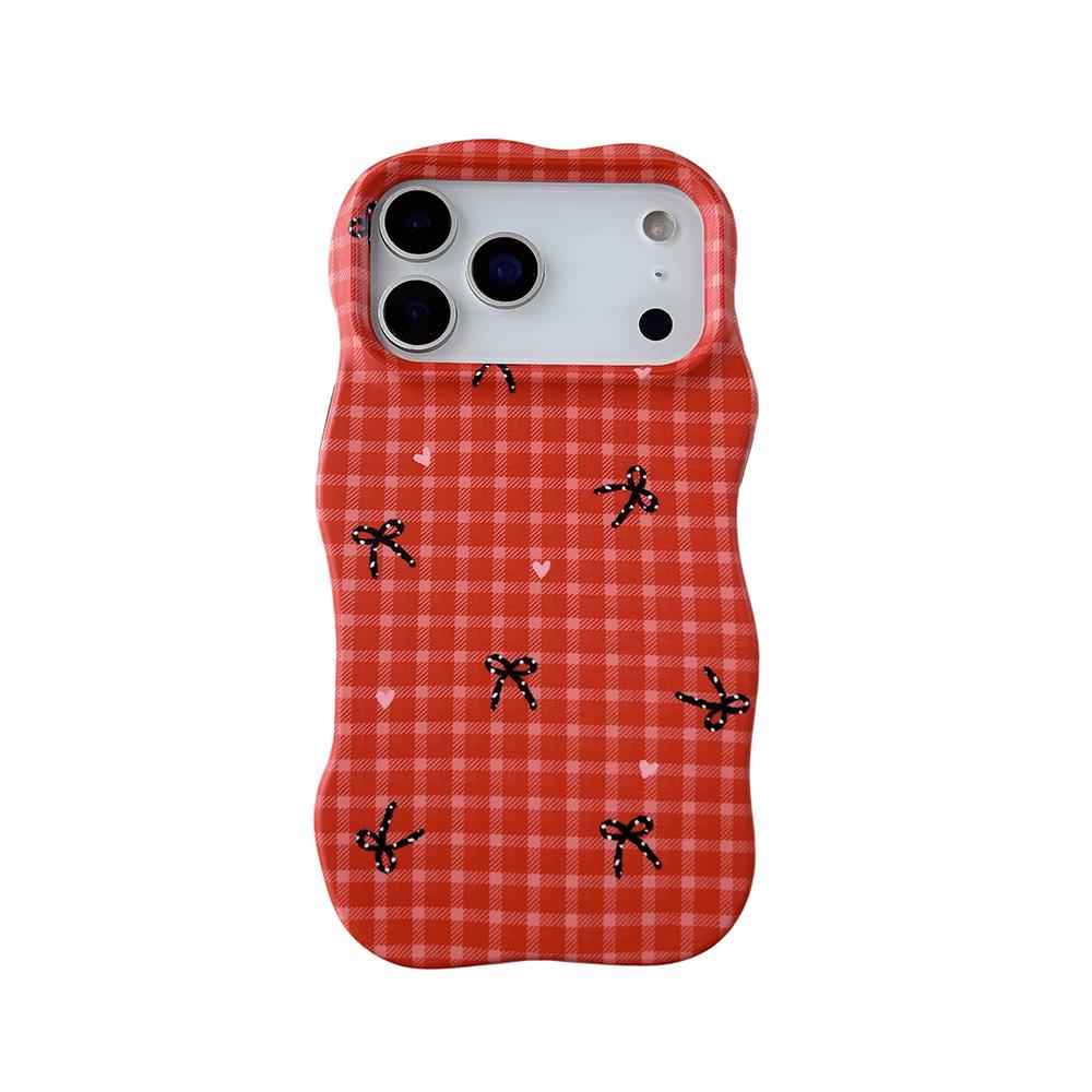 

2 IN 1 Red Grid Pattern Lattice Case for IPhone 17 16 15 14 13 Pro Max Air Lovely Shockproof Protective Wave Edges Back Cover iPhone 13