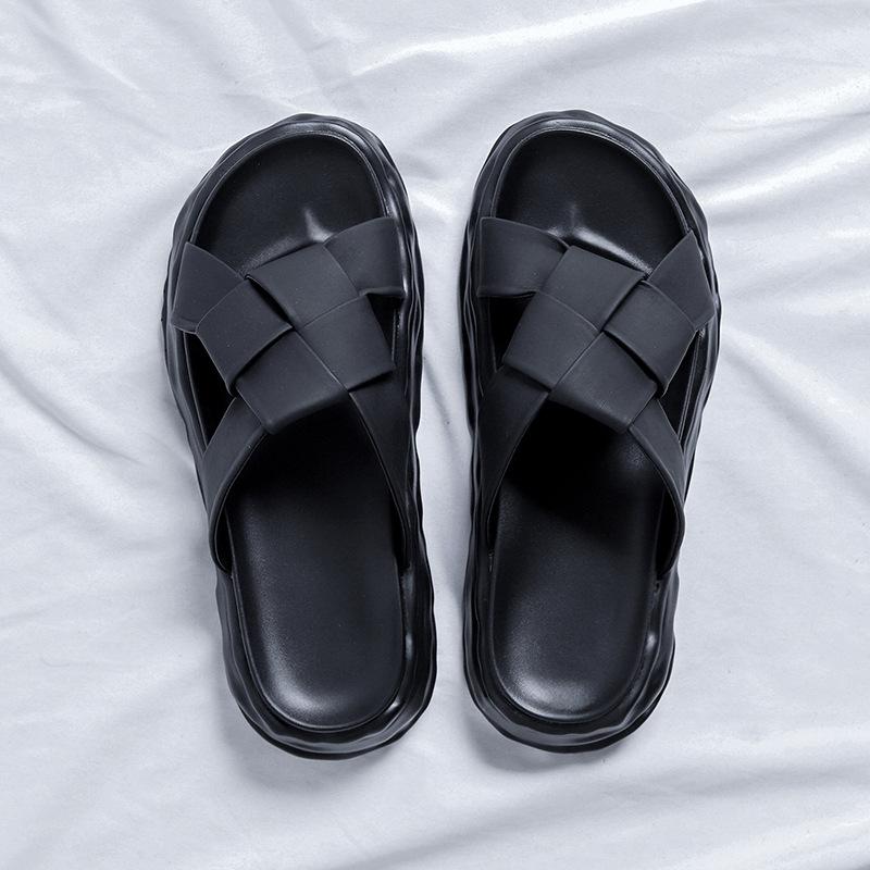 

Новые крутые шлепанцы на толстой подошве, износостойкие, модные, нескользящие, римские шлепанцы с перекрестными ремешками, мужская трендовая пляжная обувь 4889-R 38 чёрный