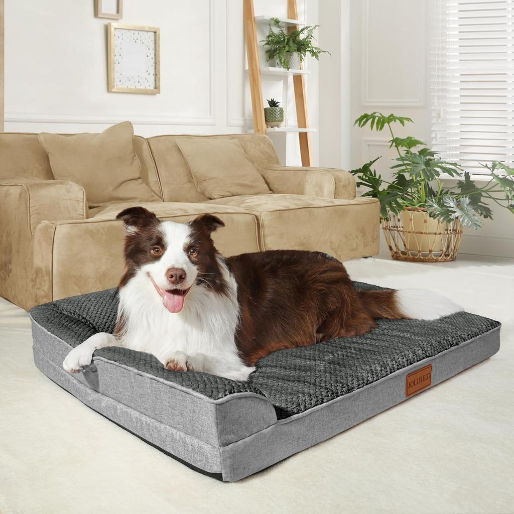 Jolifield Dog Large for Medium and Large with Cat Cushion Removable 91cm x Gray Bed, Design, Dogs, High-Rebound, Waterproof, Washable, Pillow, Cover,