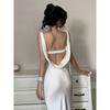 # Sisjuly# Date with an Angel Pure White Atmosphere Suspenders Dress Pure Desire Wind Open Back Bodycon Dress Women