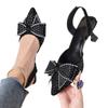 Fashion Denim Rhinestone Women's Shoes 2025 Spring New Bow High Heels Summer Hollow Pointed Thin Heel Set Women's Sandals Large Size