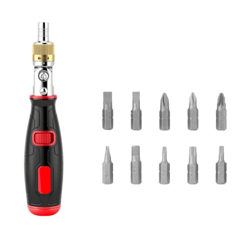 Ratcheting Screwdriver With Interchangeable Multi Angle Bit And Nonslip Grip For Electronics Maintenance красный
