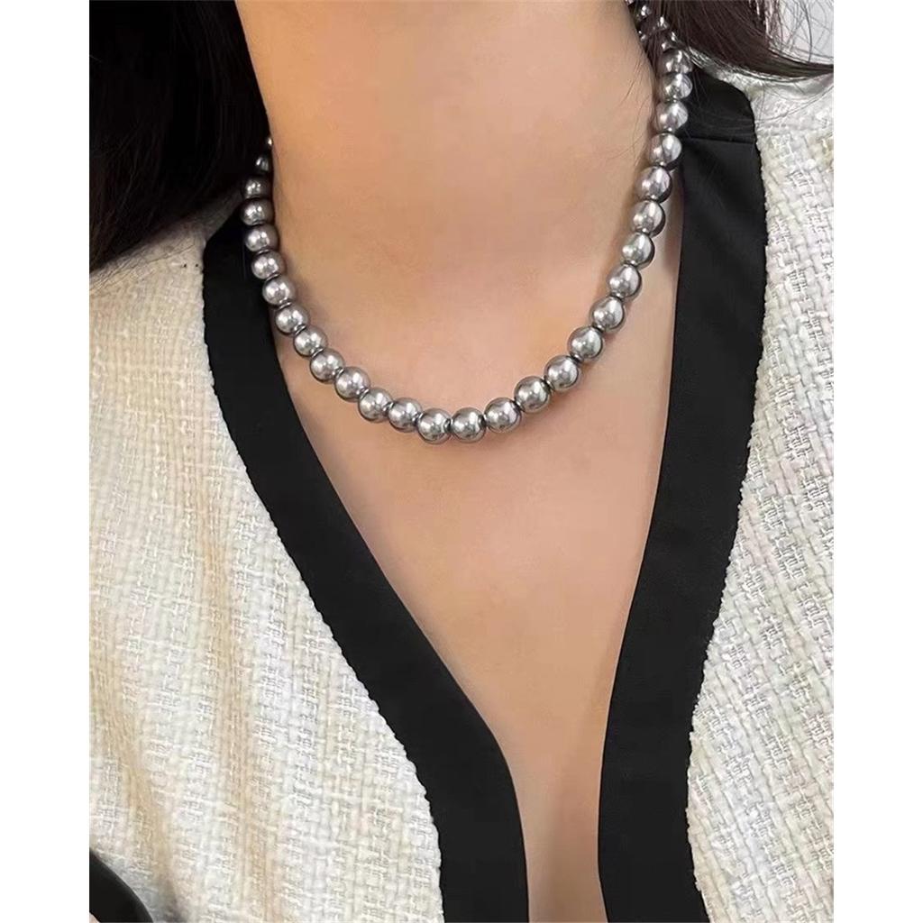 Tooxika Vintage Luksusowy Naszyjnik z Szarych Pereł Prosty Temperament Zimny Wiatr Łańcuszek na Obojczyk Damski Łańcuszek do Swetra