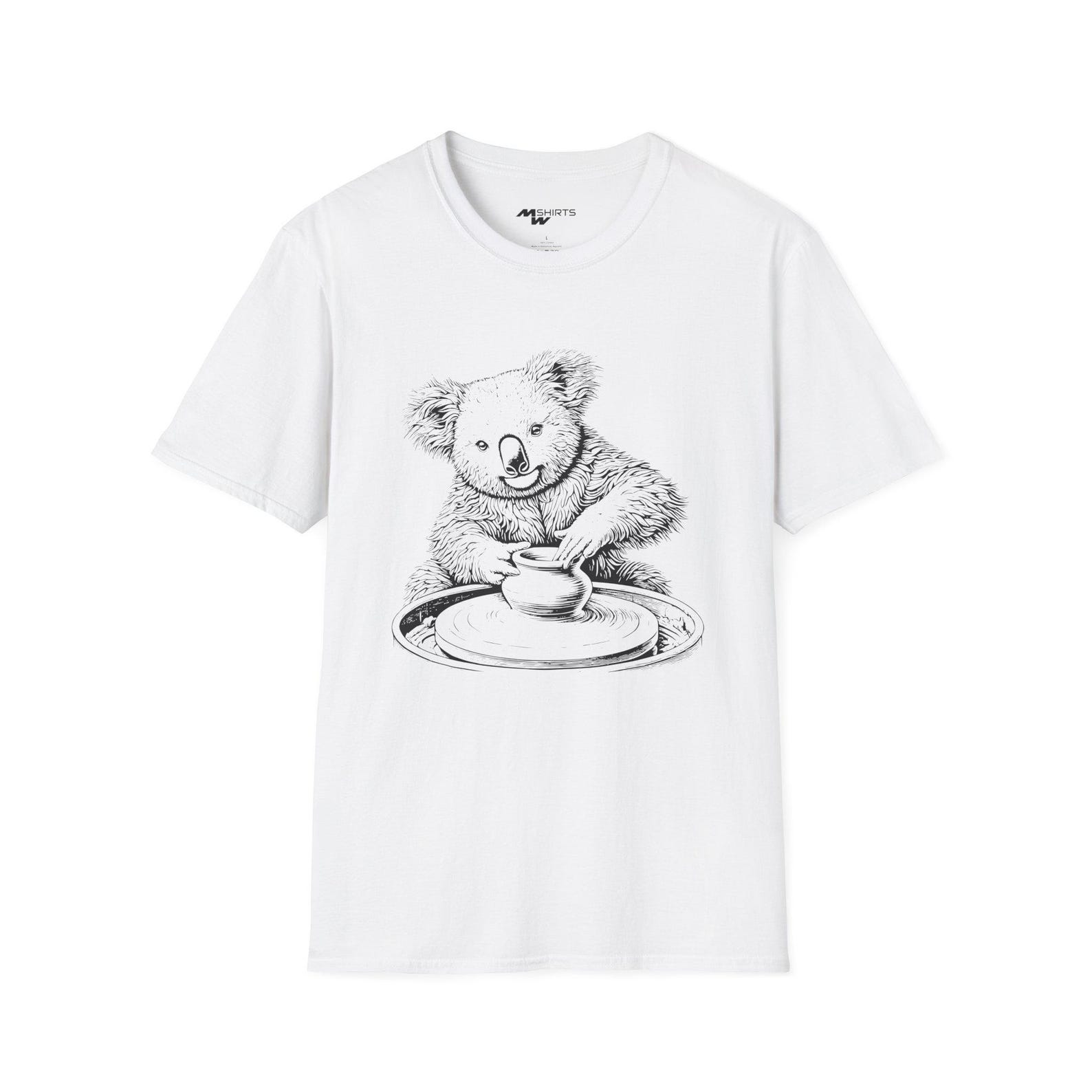 Engraving-Style Pottery Koala Art Print / Unisex Softstyle T-Shirt 4XL