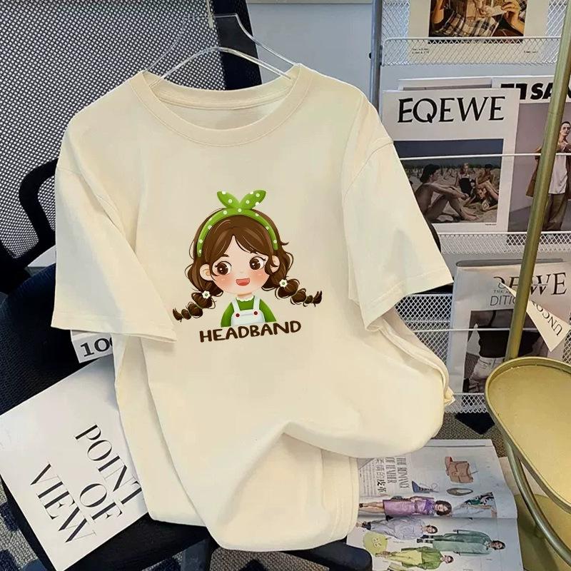 Tricou cu mânecă scurtă din bumbac pur, alb, pentru femei, de vară, nou, de dimensiuni mari, design lejer, imprimat, subțire, cu mânecă jumătate