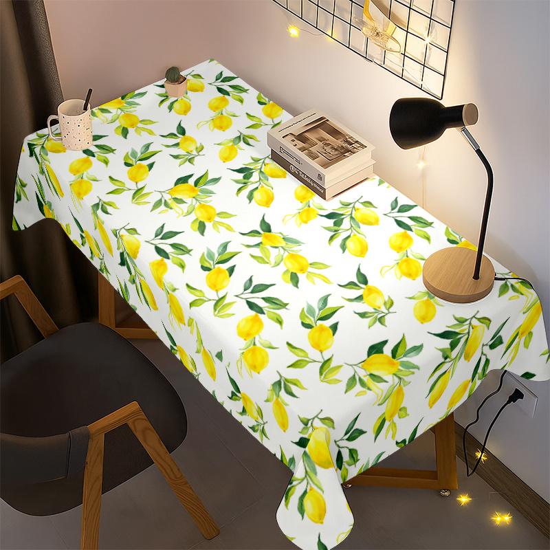 Summer Lemon Green Leaves Rectangle Tablecloth for Table Decor Washable Holiday Kitchen Dining Table Cloth Wedding Party Decor