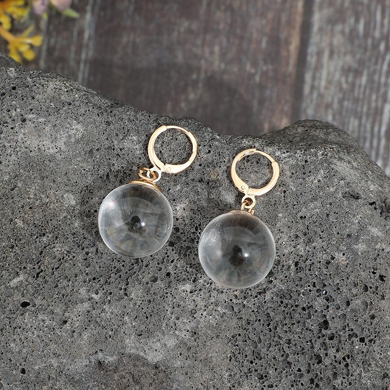 Simple Fashion Gold Color Spherical Glass Dangle Earrings for Women Accessories