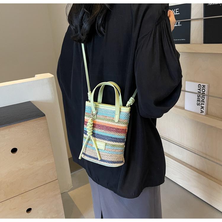 Fashion Portable Striped Women Crossbody Bags Straw Large Capacity Beach Bag Shoulder Bags Ladies Casual Clutch Purse