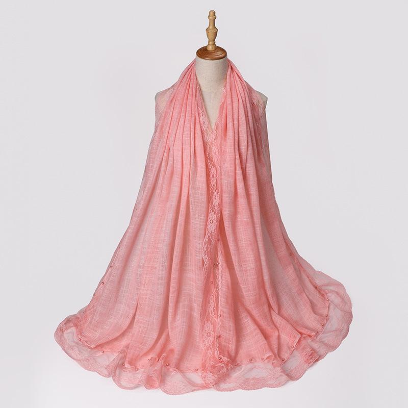 Solid Plain Lace Flower Patchwork Scarf for women Muslim Islamic Hijab Head Scarves Shawls Female Long Pashmina Headwear