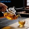 JUSTINLAU 400ml/1000ml Hochborosilikatglas Teekanne Filterbar Hitzebeständiges Glas Blumen-Teekanne Heizbares Glas Teekanne Set