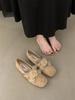 Square Head Sweet Flower Princess Shoes French Flat Bottom Shallow Mouth Single Shoes Fashion Versatile Elastic Band Ballet Shoes Fringe