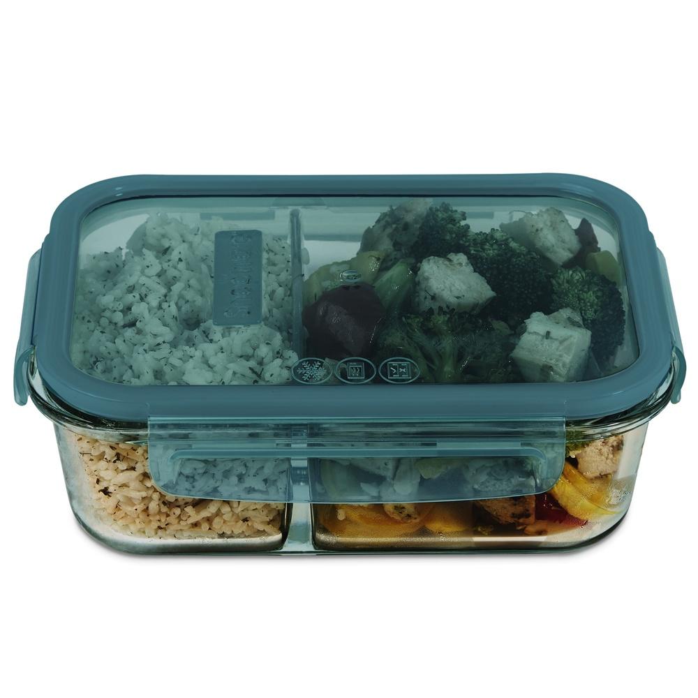 Meal Prep Glass Storage Container 4-Cup Divided Airtight Leakproof Microwave Dishwasher Safe Food Organizer with Lid