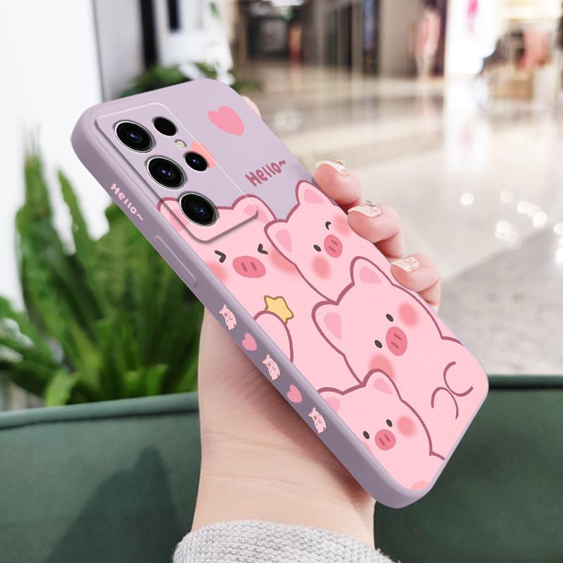 

Happy Pig Phone Case For Samsung Galaxy S24 S23 S22 S21 S20 S10 S10E Ultra Plus FE Note 20 Ultra 10 Plus Cover Galaxy S23 светло-фиолетовый