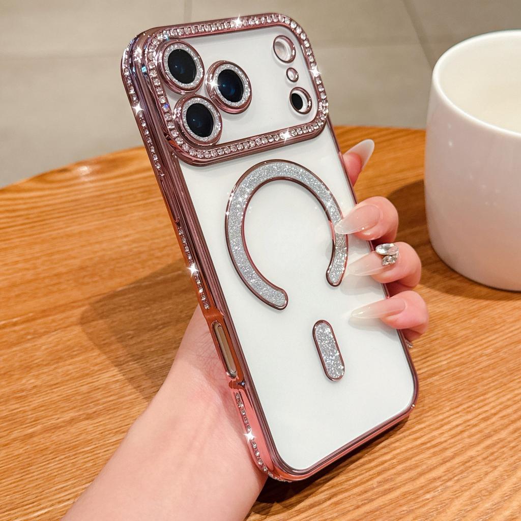 IPhone17PROMAX Plating Flash Powder Diamond Magnetic Suction Phone Case Suitable for Apple 16 Advanced Sense Anti Fall Soft Case