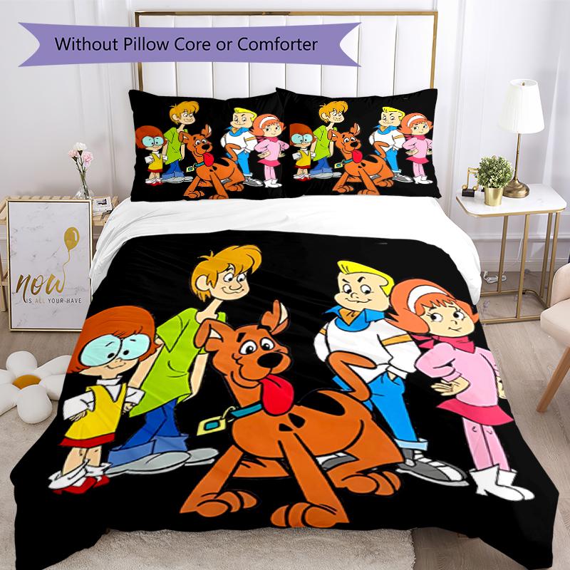 3pcs Scooby Doo pattern bedding set duvet cover set includes duvet cover &pillowcases, perfect all season bedroom decoration & gift