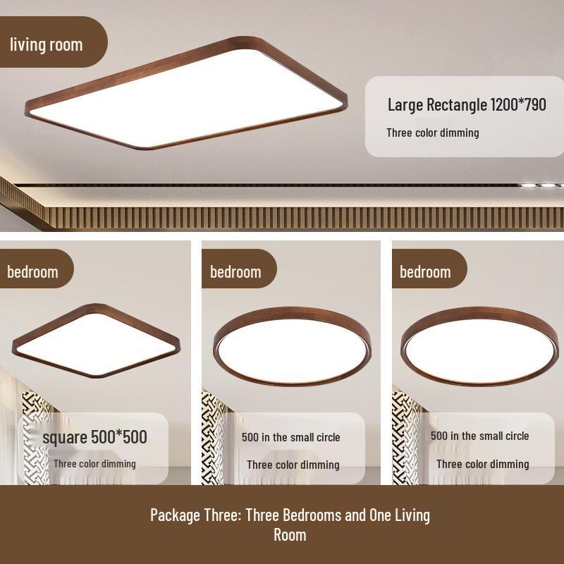 Modern Minimalist Walnut Ceiling Light - Solid Wood for Living Room, Bedroom, Dining Room, and Study